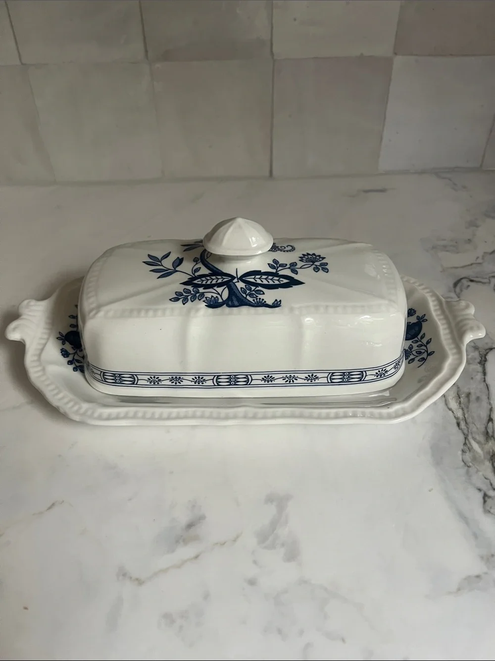 Strafforshire Kensington Ironstone Coventry Blue Vintage  Covered Butter Dish
